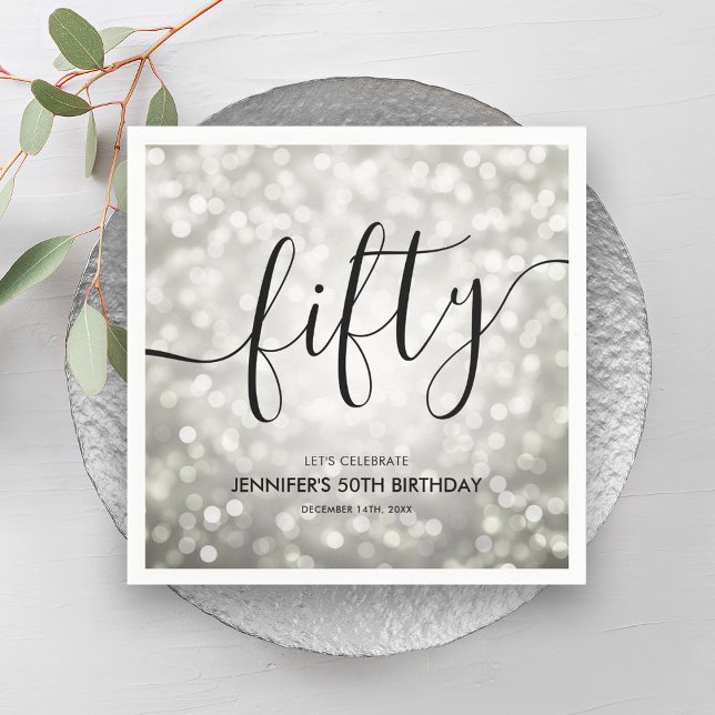 Modern Silver Glitter Lights 50th Birthday  Napkins (Modern Silver Glitter Lights 50th Birthday Napkins)