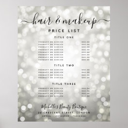 Modern Silver Glitter Lights Salon Price Menu Poster