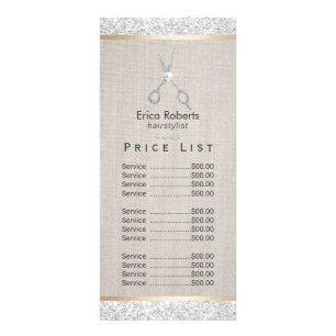 Modern Silver Glitter Linen Hair Salon Price List Rack Card