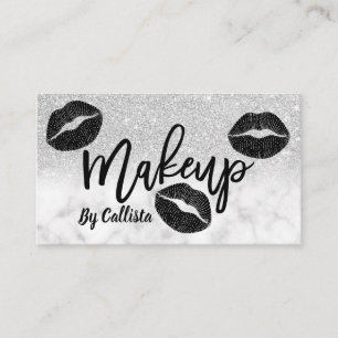 Modern Silver Glitter Marble Lips Makeup Artist Business Card