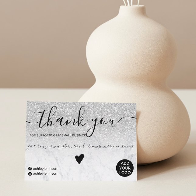 Modern silver glitter marble order thank you card (Creator Uploaded)