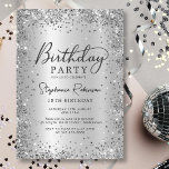 Modern Silver Glitter Metallic Foil 18th Birthday  Invitation<br><div class="desc">Chic Elegance Silver Glitter and Metal 18th Birthday Invitation. A dazzling sparkling faux silver glam glitter frame around on silver gray faux brushed metallic foil look background combine with handwritten calligraphy for a refined, timeless feel. Perfect for 16th, 18th, 21st, 30th, 40th, 50th, 60th, 70th, birthdays, or any age, this...</div>