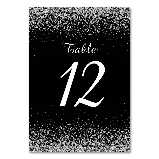 Modern Silver Glitter Night Sky Table Number (Front)