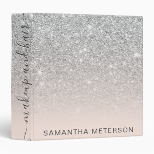 Modern silver glitter ombre blush makeup hair 3 ring binder