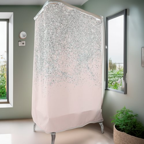 Modern silver glitter ombre chic pastel blush pink shower curtain