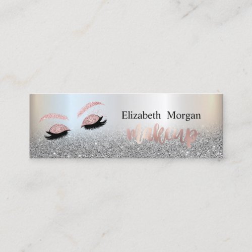 Modern Silver Glitter Ombre Elegant Faux Lashes Mini Business Card