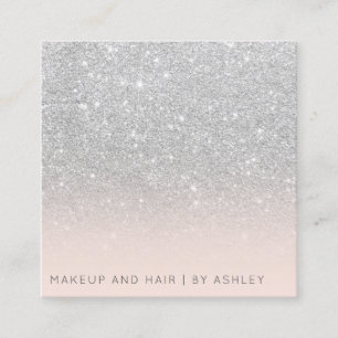 Modern silver glitter ombre makeup professional square business card