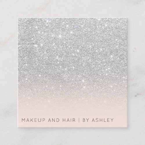 Modern silver glitter ombre makeup professional square business card