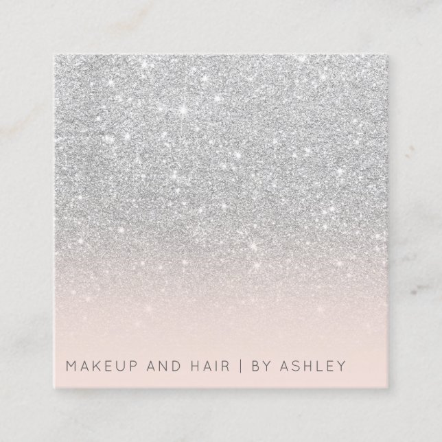 Modern silver glitter ombre makeup professional square business card (Front)