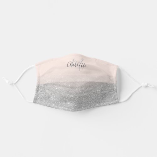 Modern silver glitter ombre pink monogram adult cloth face mask
