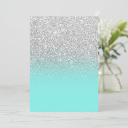 Modern silver glitter ombre teal ocean (Standing Front)