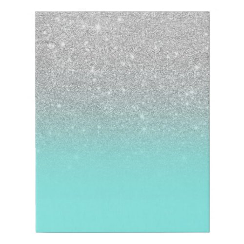 Modern silver glitter ombre teal ocean faux canvas print