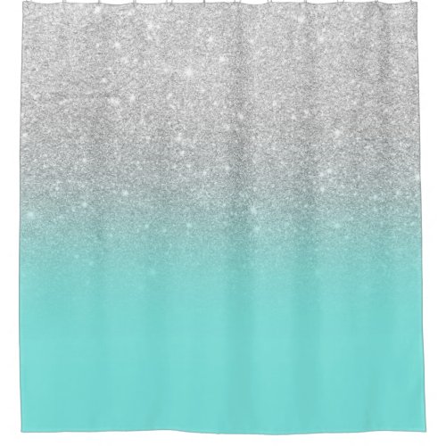 Modern silver glitter ombre teal ocean shower curtain