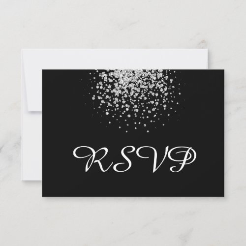 Modern Silver Glitter on Black RSVP Card