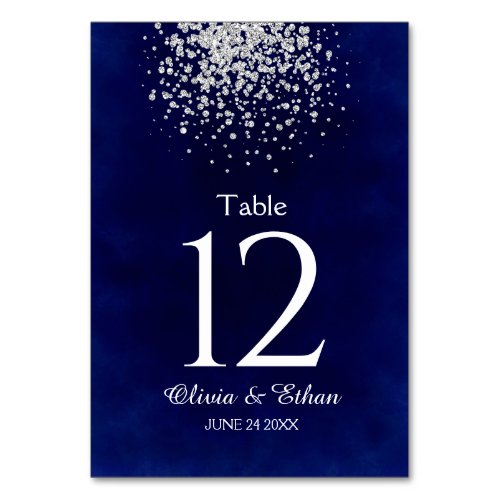 Modern Silver Glitter on Royal Blue Table Number