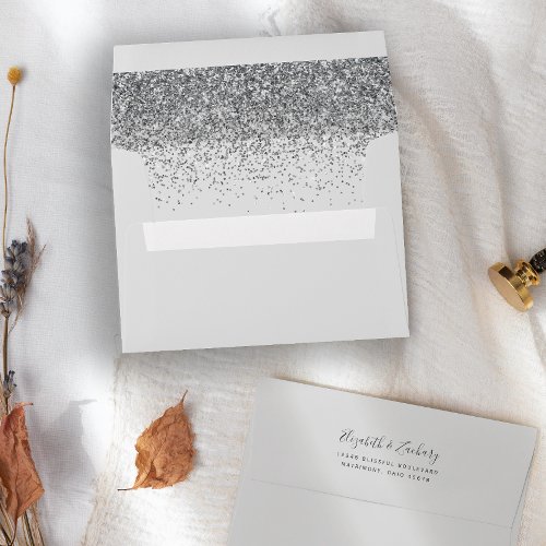 Modern Silver Glitter Pale Gray Wedding Envelope