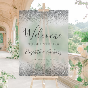 Modern Silver Glitter Pale Gray Wedding Welcome Acrylic Sign