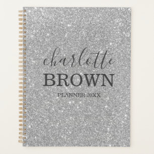 Modern Silver Glitter Personalized Planner