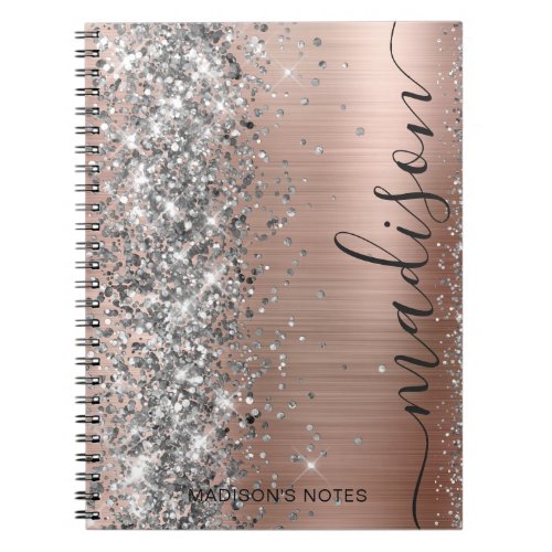 Modern Silver Glitter Rose Gold Metallic Monogram  Notebook