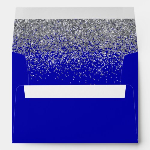 Modern Silver Glitter Royal Blue Wedding Envelope