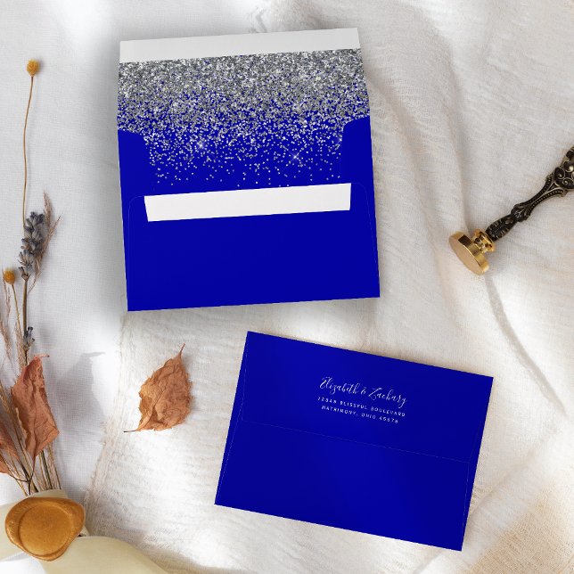 Modern Silver Glitter Royal Blue Wedding Envelope (Creator Uploaded)