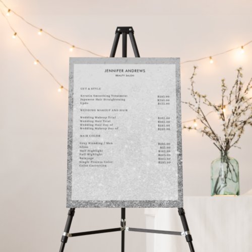 Modern Silver Glitter Salon Price List  Foam Board
