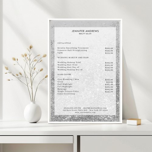 Modern Silver  Glitter Salon Price List Poster