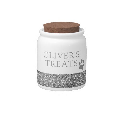 Modern Silver Glitter Small Cat or Dog Treat Jar