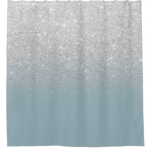 Modern silver glitter sparkles ombre dusty blue shower curtain