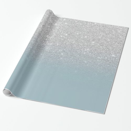 Modern silver glitter sparkles ombre dusty blue wrapping paper