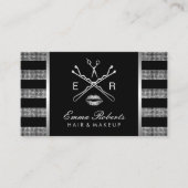 Modern Silver Glitter Stripes Beauty Salon Business Card (Front)