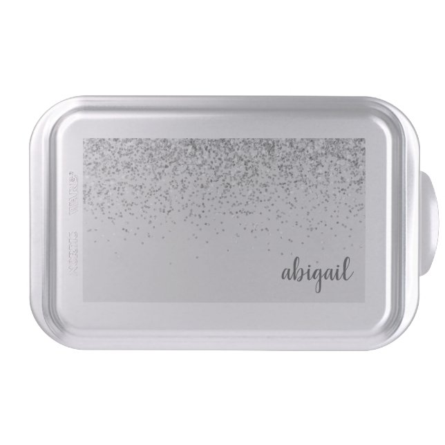 Modern Silver Glitter Stylish Monogram Name Cake Pan (Front)