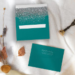 Modern Silver Glitter Teal Blue Wedding Envelope<br><div class="desc">The inside of this elegant modern wedding invitation envelope features a silver faux glitter design on a teal blue background. Customize the back flap with the names of the bride and groom in silver gray handwriting script and return address in copperplate font on a teal background.</div>