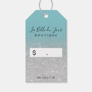 Modern silver glitter teal retail hang gift tags