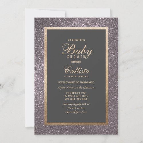 Modern Silver Glitter Thick Border Baby Shower Invitation