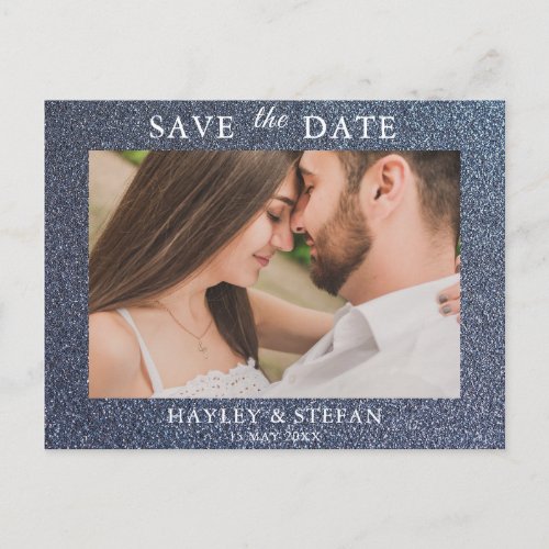 Modern Silver Glitter  Wedding Save The Date Photo Invitation Postcard