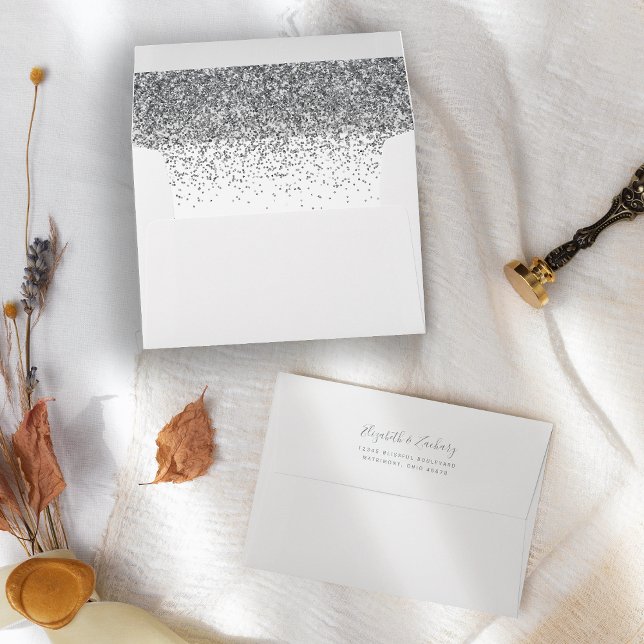 Modern Silver Glitter White Wedding Envelope (Creator Uploaded)