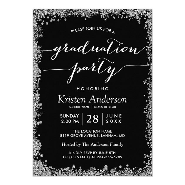 Modern Silver Glitters Typography Graduation Party Card