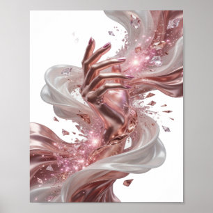 Modern Silver GLOWING HAND WITH DIAMONDS AND SILK Poster