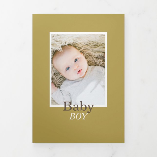 Modern Silver & Gold 6 Photo Collage Baby Birth Tri-Fold Announcement (Cover)