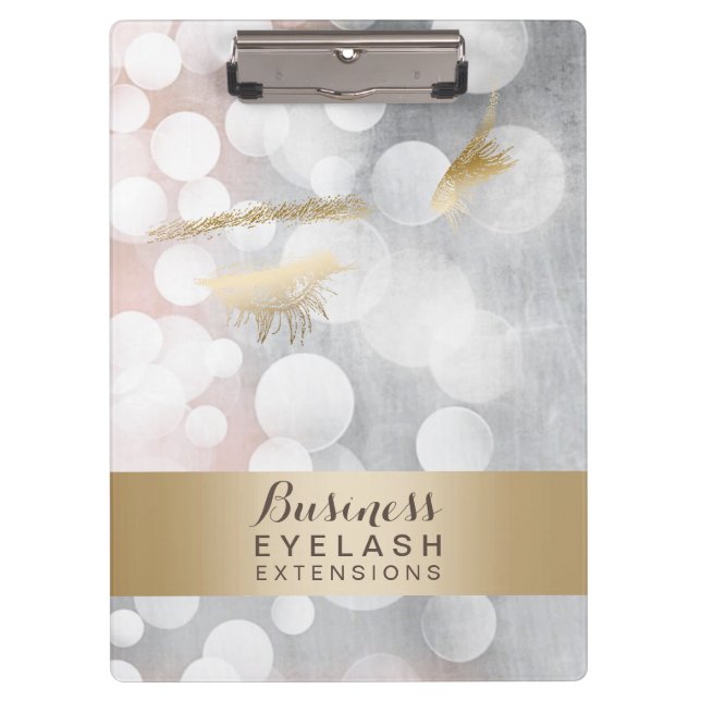 Modern Silver & Gold Eyelash Extensions Clipboard (Front)