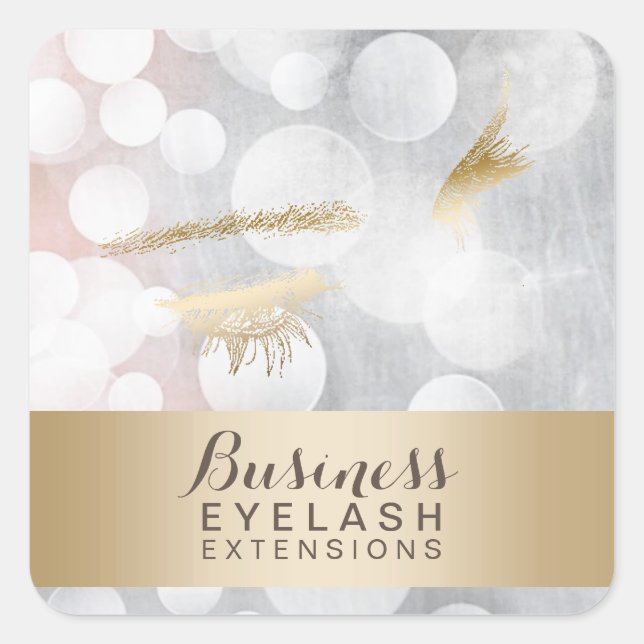 Modern Silver & Gold Eyelash Extensions Square Sticker (Front)