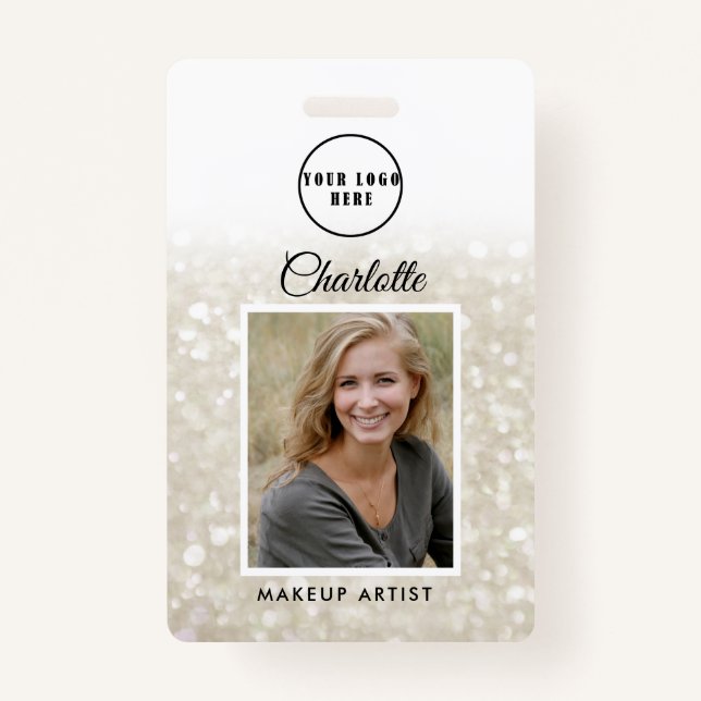 Modern Silver-Gold Glitter Employee Photo ID  Badge (Front)