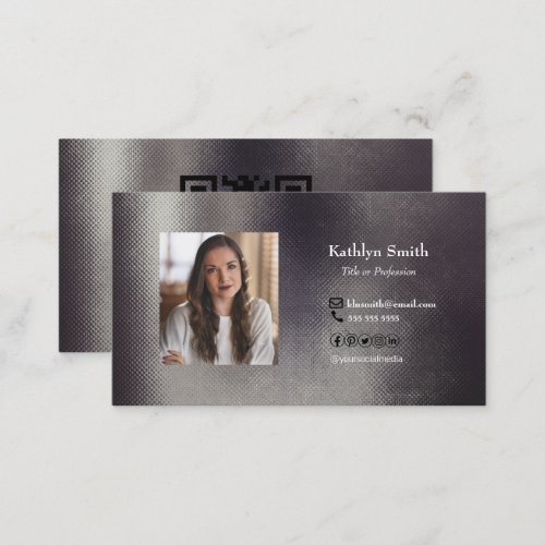Modern Silver Gold Photo QR Code Professional Business Card