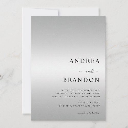 Modern Silver Gradient QR Code All in One Wedding Invitation