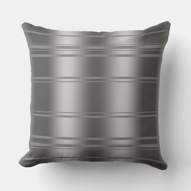 Modern Silver Gray And Gray Stripes Throw Pillow (Front)