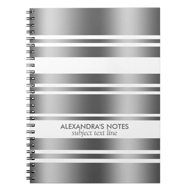 Modern Silver Gray And White Stripes Pattern Notebook (Front)