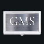 Modern Silver Gray Brushed Metal 3 Monogram Script Business Card Case<br><div class="desc">Modern Silver Gray Brushed Metal Monogram Script Business Card Case</div>
