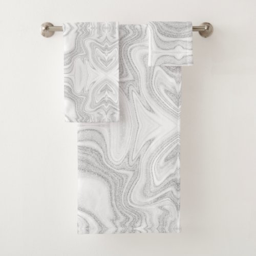 Modern silver gray elegant marble texture bath towel set