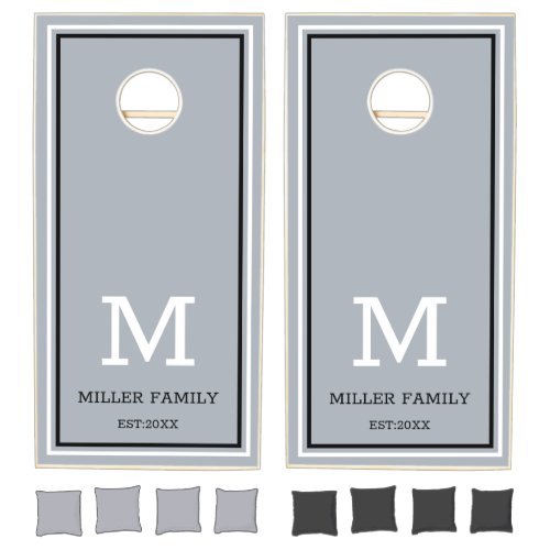 Modern Silver Gray Family Name Monogram